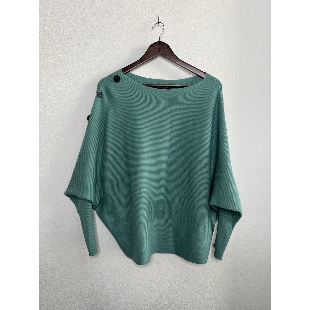 Faith+Zoe Tibi Doman Sleeve Ribbed Teal Pullover Button Accent Lagenlook Size 2X